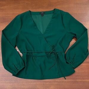 J.Crew Deep Green Wrap Blouse
